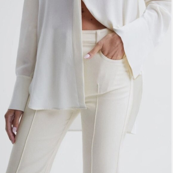 REISS Florence High Rise Flared Trousers/Jeans in Cream - Picture 3 of 4